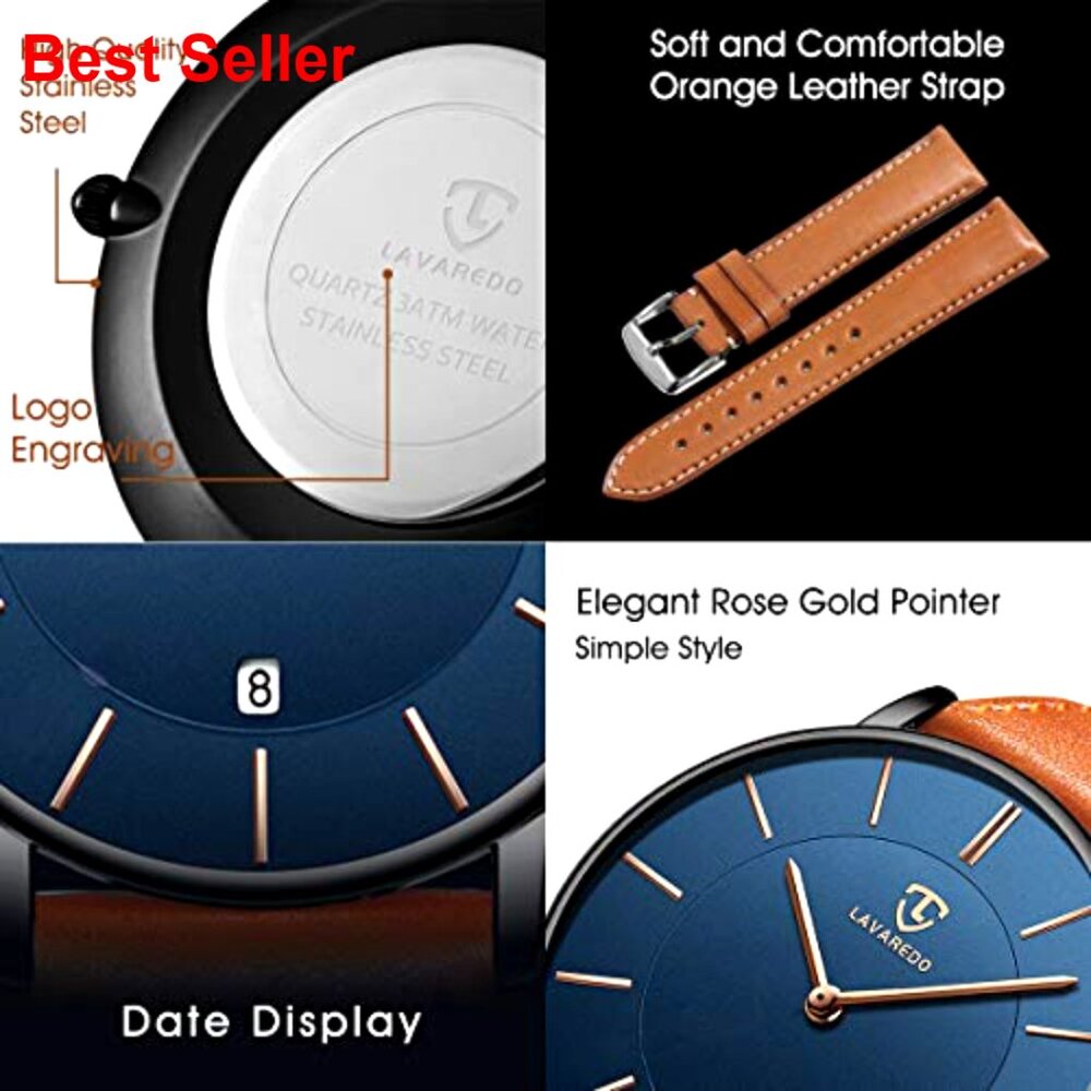 Minimalist Analog Date Watch with Leather Strap - Picture 4 of 7